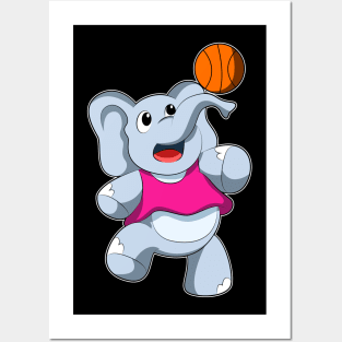 Elephant as Basketball player with Basketball Posters and Art